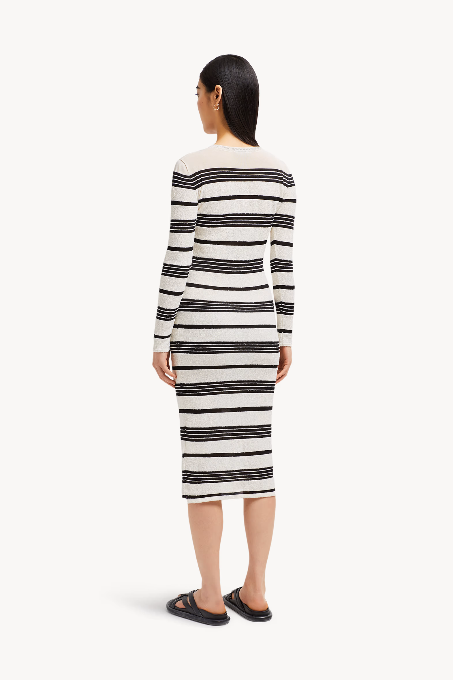 Robe midi en bouclé rayé Femmes Noir & Blanc Moncler 5